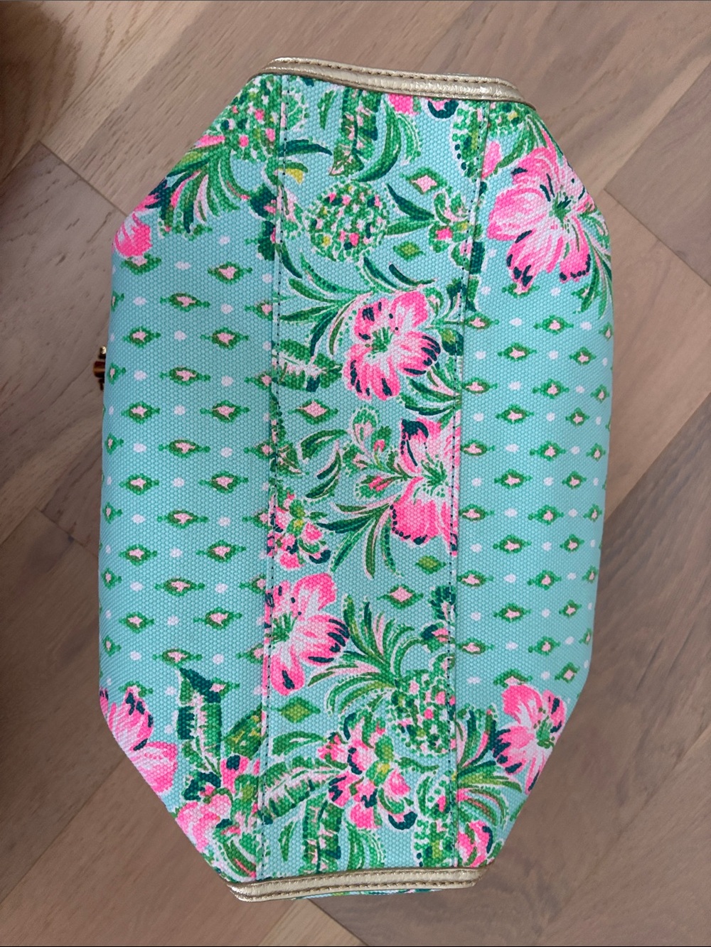 Lilly Pulitzer Floral Mint Canvas Tote with Bamboo Handles - Picture 2 of 5